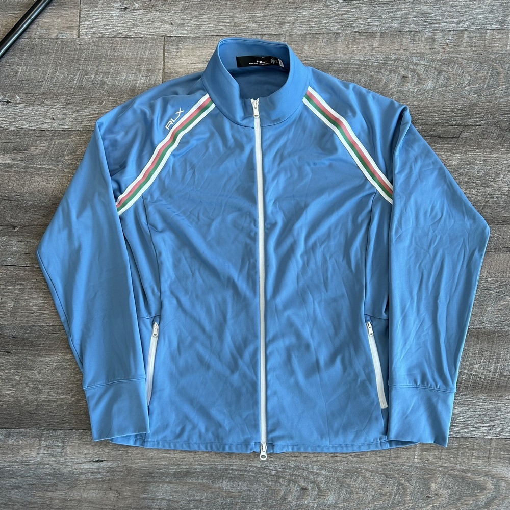 Rlx Ralph Lauren womens XL golf zip up track jacket blue thumbholes wicking